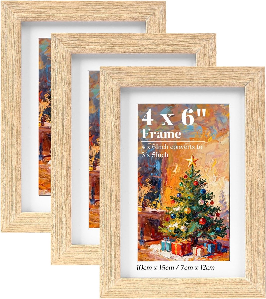 SnelShoppen - 100% Houten Fotolijsten 10x15cm - Vierkante Wandlijsten voor Familie, Landschap, Collage, Dieren, Monumenten, Bruiloft - Set van 3