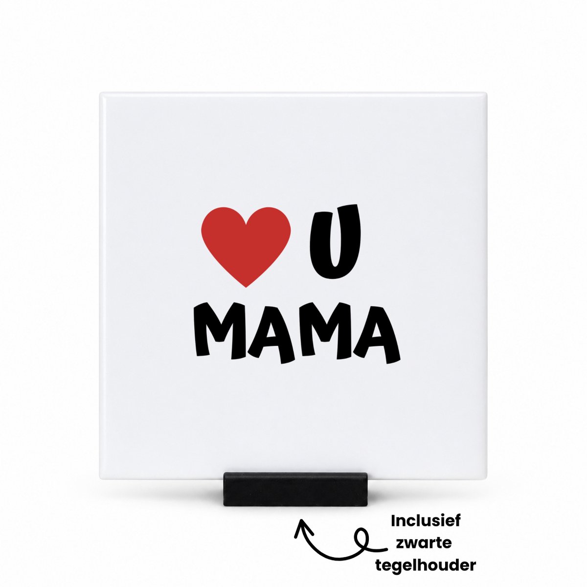 Hacebo I love u mama tegeltje met tegelhouder - Moeder - de liefste mama - tegeltjes met tekst - Moeder cadeautjes - moederdag - verjaardag - geschenk - kado - spreuktegels - 10.8x10.8 CM Wit