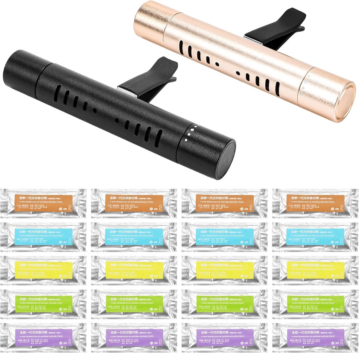 SnelShoppen - Car Odour Aromatherapy Clip Set - 2 Stuks met 22 Geursticks - Automatische Geurverspreider voor Auto - Ocean, Lavender, Tangerine, Lemon