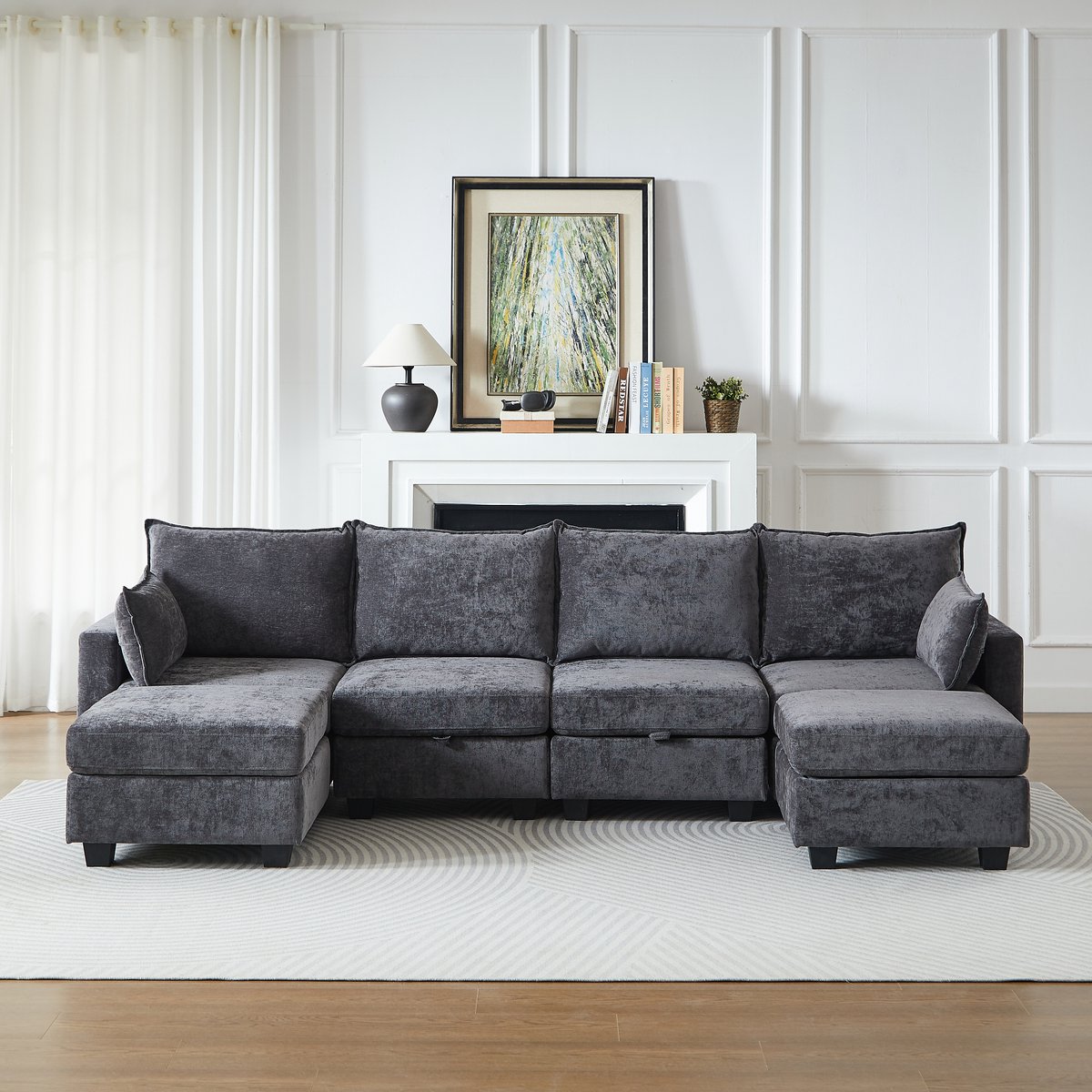 STILVORA U-Bank 289,6 x 141 x 87,6 Cm - Modulair Met Opbergruimte En Slaapfunctie - Voor Woonkamer - Chenille Grijs