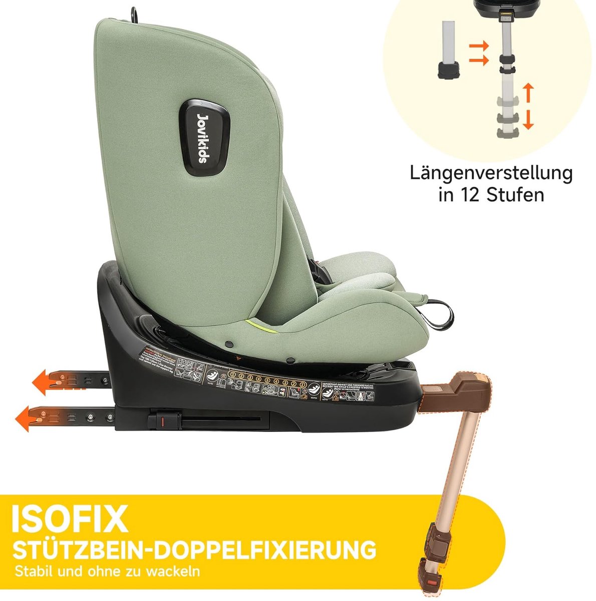 MIVRAY Autostoeltje – 360° Draaibaar, i-Size 40-150 cm – Stof, Polypropyleen, Roestvrij Staal – Groen – Isofix Met Steunbeen