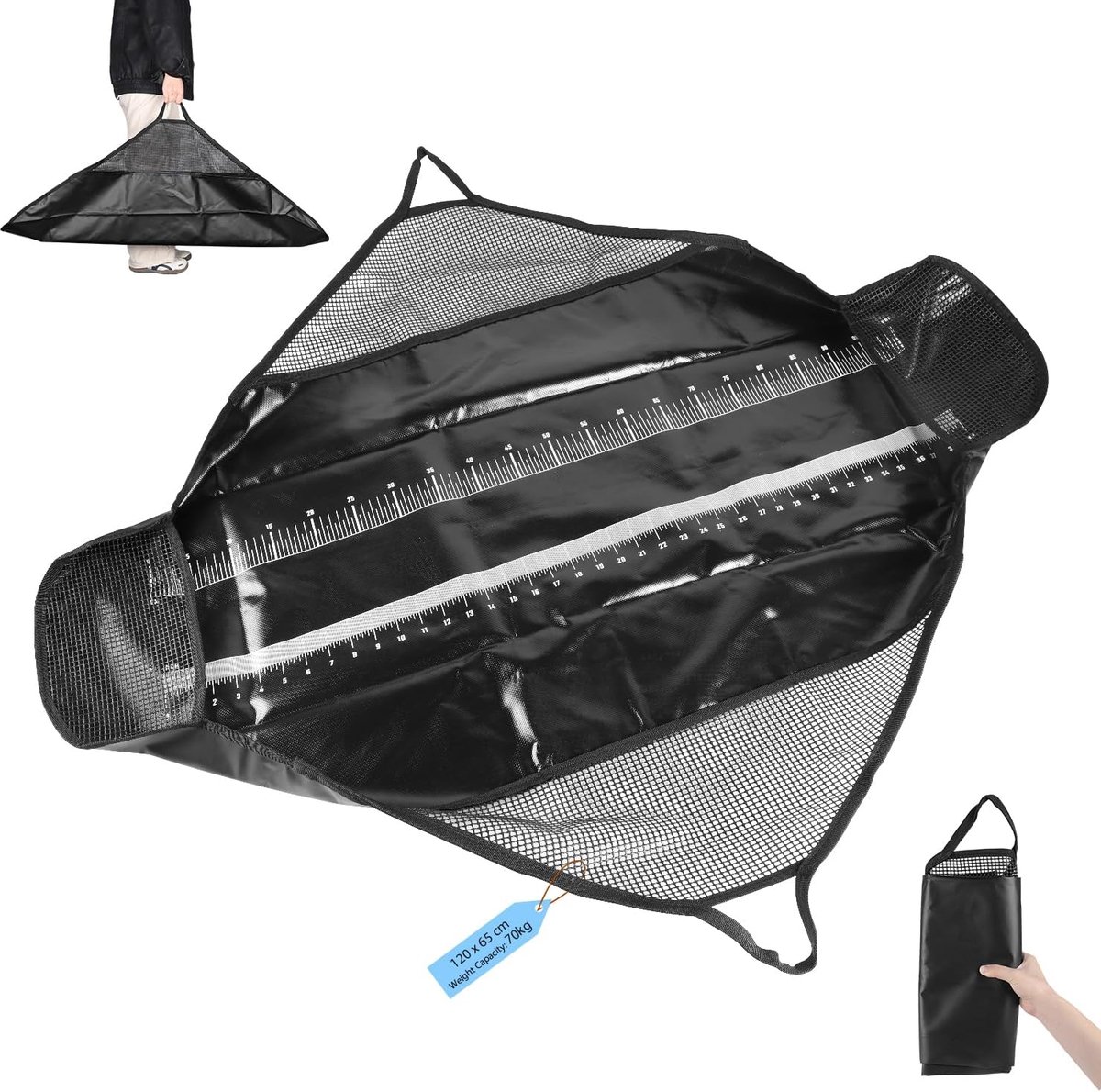 SnelShoppen - Ophaakmat 120 x 65 cm met Meetlint - Vissend Mat voor Hengelsport - Waterdicht PVC met Handgrepen - Ideaal voor Baars, Karper, Meerval e
