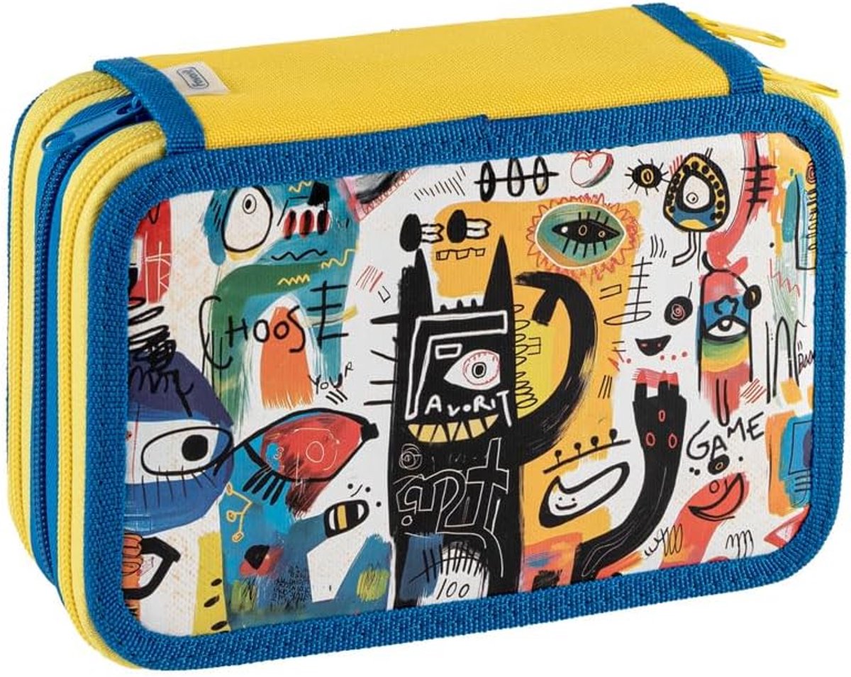 SnelShoppen - Pennenbak met 3 vakken voor school, inclusief schoolbenodigdheden, 20 x 13 x 7.5 cm, kunstblauw, praktisch & stevig