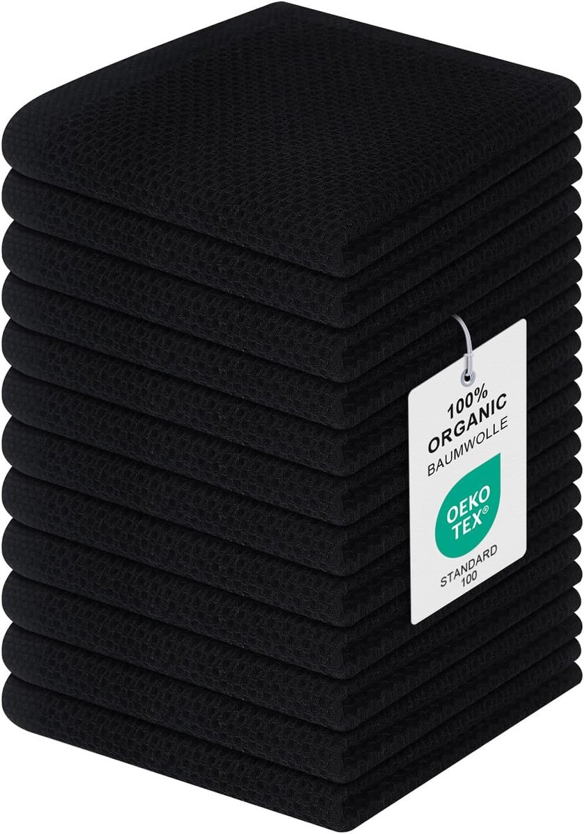 SnelShoppen - Zwarte Theedoeken 100% Katoen, 30x30 cm, Zachte en Absorberende Keukendoeken, 12 Stuks, Dikke Premium Vaatdoeken voor Keuken en Huishoud