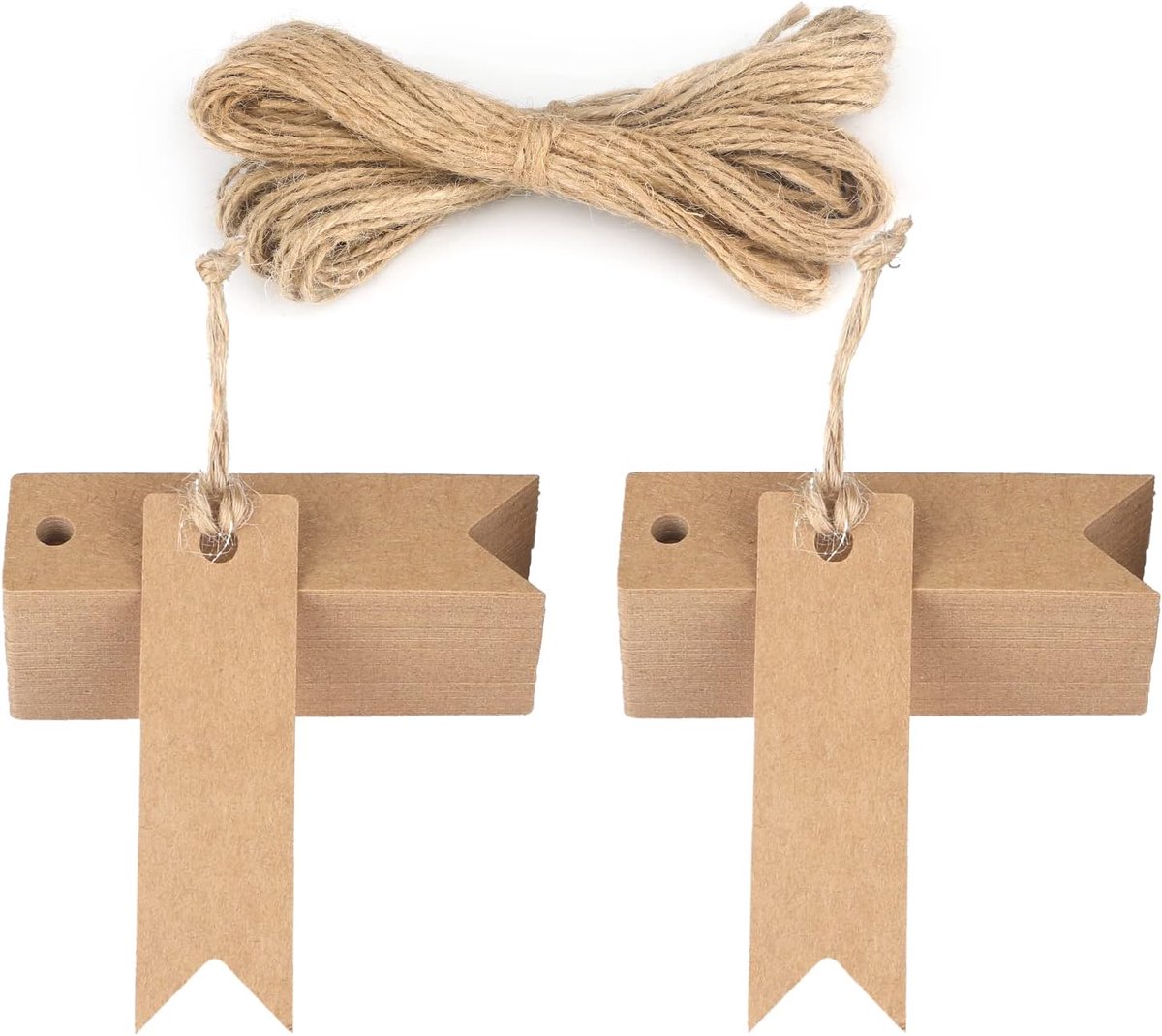 SnelShoppen - Gift Tags Kraft Papier Labels 7x2 cm 100 Stuks met Jute Koord voor Feest, Bruiloft, Kerst, Verpakking, Crafting, Cadeaus, Labels, Bruin