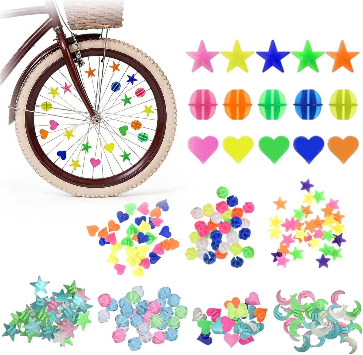 SnelShoppen - 144Pcs Fiets Spaken Lichtjes Kleurrijke Spaken Kralen Spaken Clips Reflectoren Voor Kinderen Fiets Decoraties Voor Jongens en Meisjes