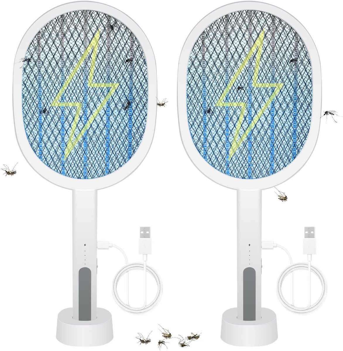 SnelShoppen - 2-delige elektrische vliegenmepper 3000V USB | LED-lamp, 2-in-1 elektrische muggenmepper en UV-muggenlamp, vliegenvanger met oplaadbare