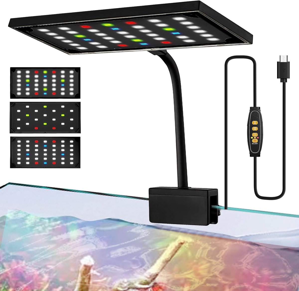 SnelShoppen - Clip-on Aquarium LED Verlichting 14W - Volledig Spectrum met 10 Helderheidsniveaus en Timer - Ideaal voor Aquatische Planten en Vissen