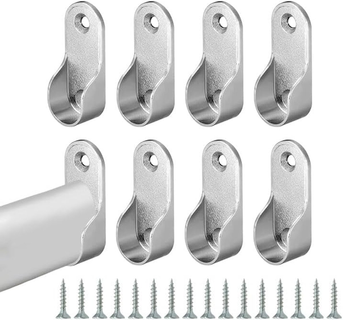 SnelShoppen - Oval Clothes Bar Holder Set 19 mm - 8 Nickel-Plated Hangers met Schroeven - Robuuste Kledingstang Bevestigingen voor Kasten en Garderobe