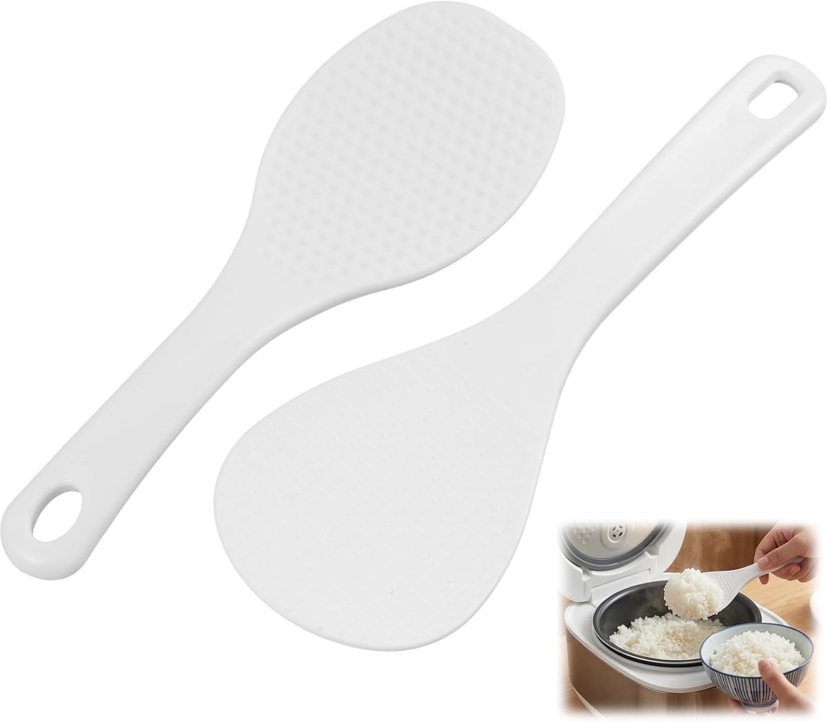 SnelShoppen - Set van 2 Rijstlepels met Antiaanbaklaag - Grote & Kleine Rijstschep van Kunststof voor Rijstkoker - Modern Keukengerei - Makkelijk te R
