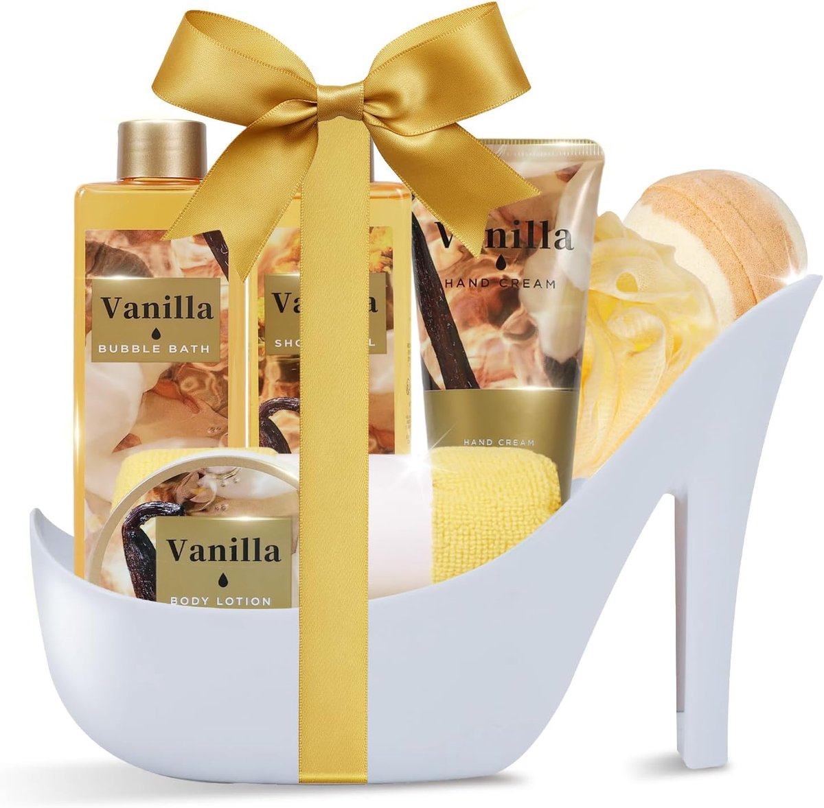 SnelShoppen - 8PC Vanille Hoge Hak Vormige Spa Bad Set voor Vrouwen - Luxe Wellness Cadeau voor Huwelijk, Moederdag, Valentijnsdag en Kerst - Perfect