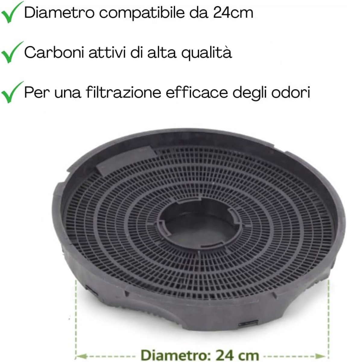 SnelShoppen - Actieve Koolfilter TYP 30 voor Afzuigkappen - Diameter 24 cm - Geurvrij Koken - Hoge Kwaliteit Actieve Kool - Geschikt voor Keuken