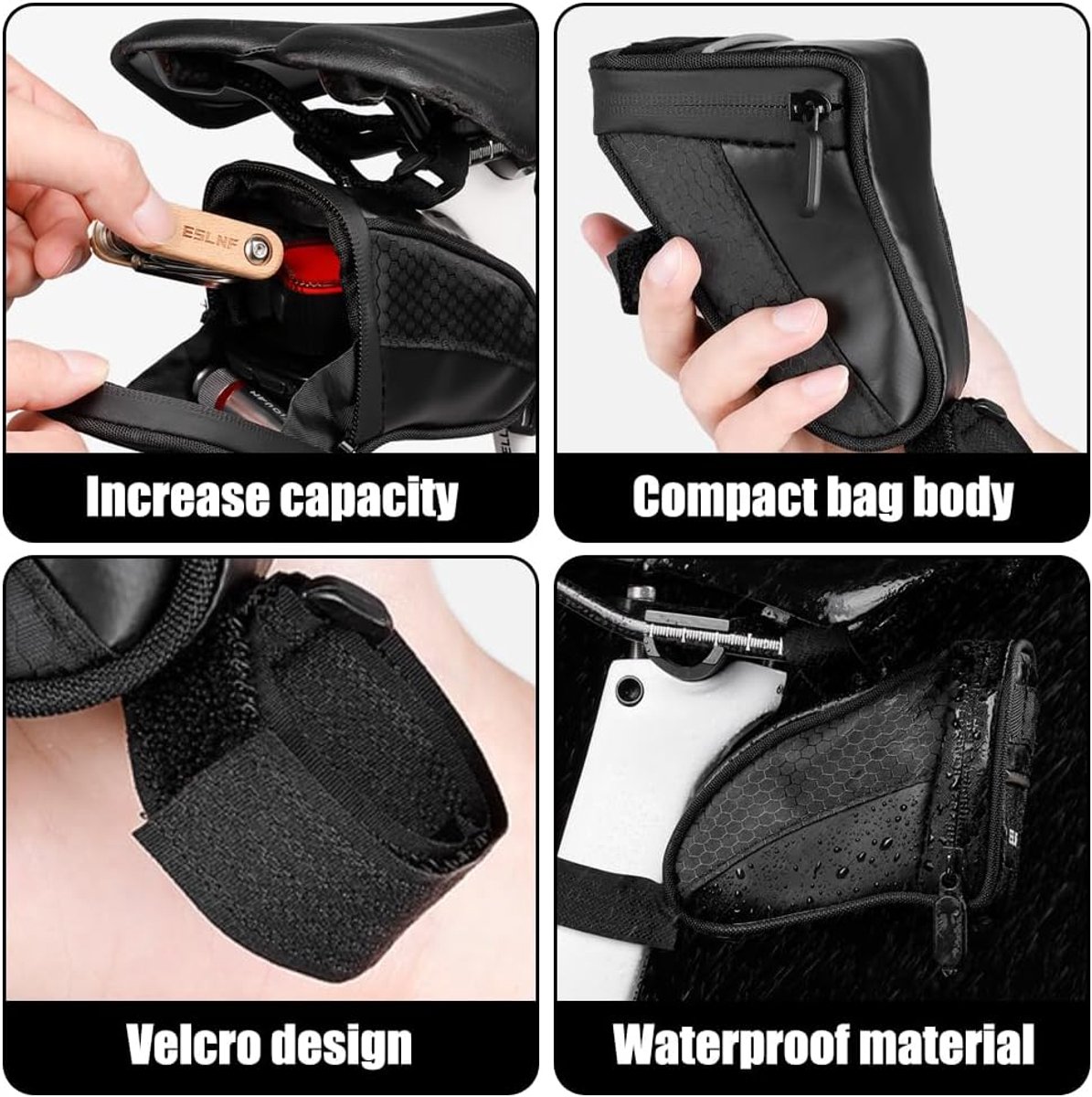 SnelShoppen - Mini-zadeltas voor fiets, compacte waterdichte fietstas, reflecterende zadel tas voor racefietsen, mountainbikes en stadsfietsen - 14,5