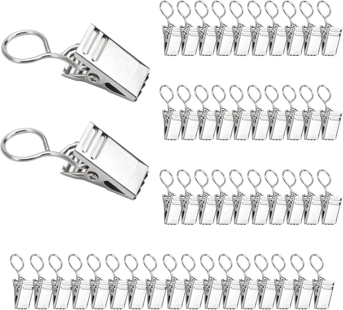 SnelShoppen - 100 Stuks Gordijnclips met Haken - Roestvrij Staal 18 x 9 mm - Zilver - Voor Douchegordijnen, Gordijnen, Foto's en Licht
