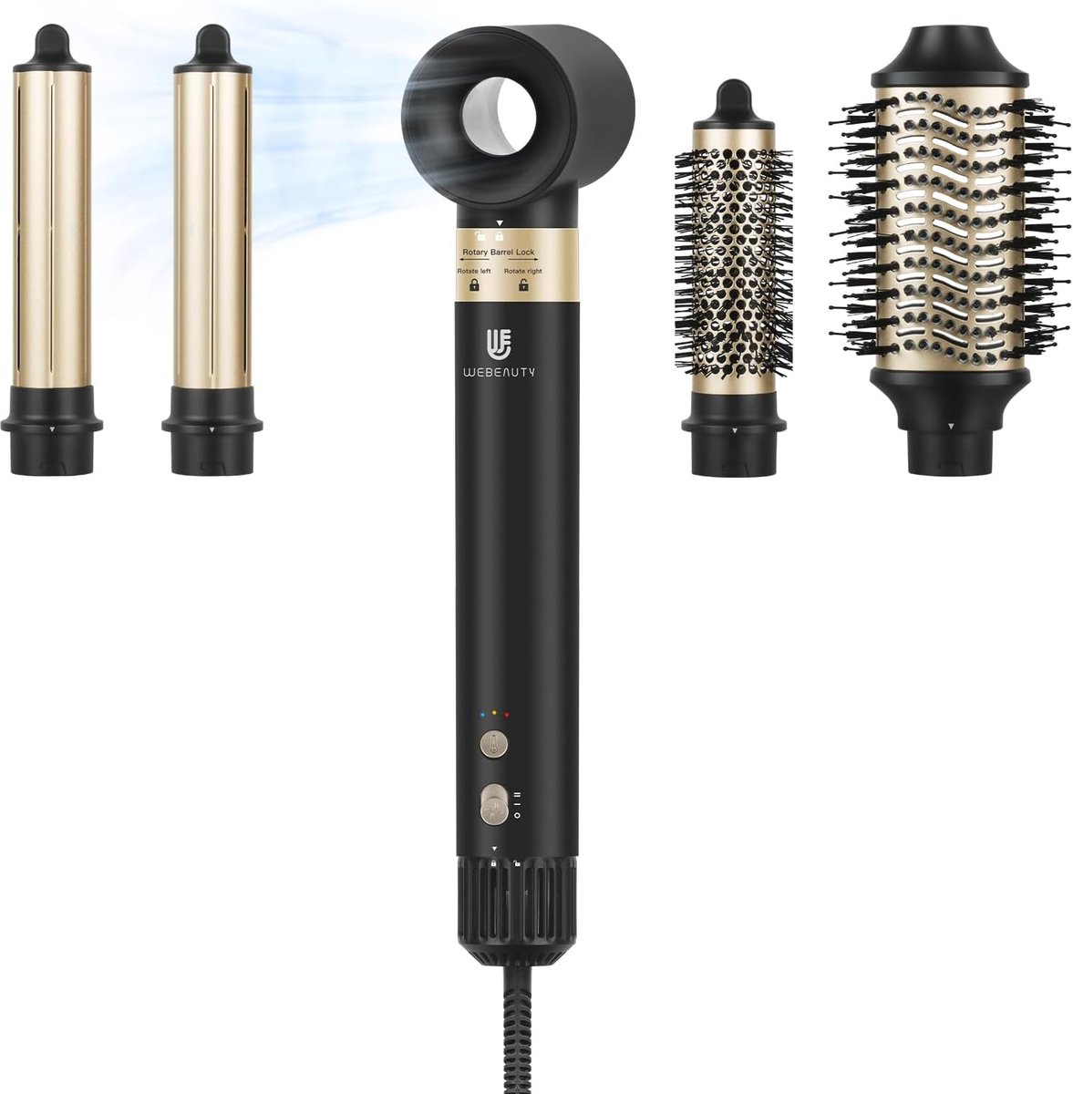 SnelShoppen - 6-in-1 Haarstyler met Hoge Snelheid, 110.000 Omw/min, 25 m/s, Haardroger met Warme Luchtborstel, Keramische Coating, Negatieve Ionen, Zw