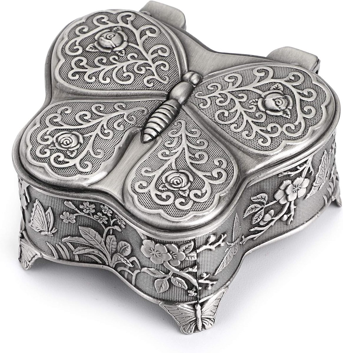 SnelShoppen - Metalen Sieraden Opbergdoos Vlindervorm - Antieke Snuisterijdoos voor Ringen, Kettingen, Oorbellen - Kleine Organizer voor Aandenken - D