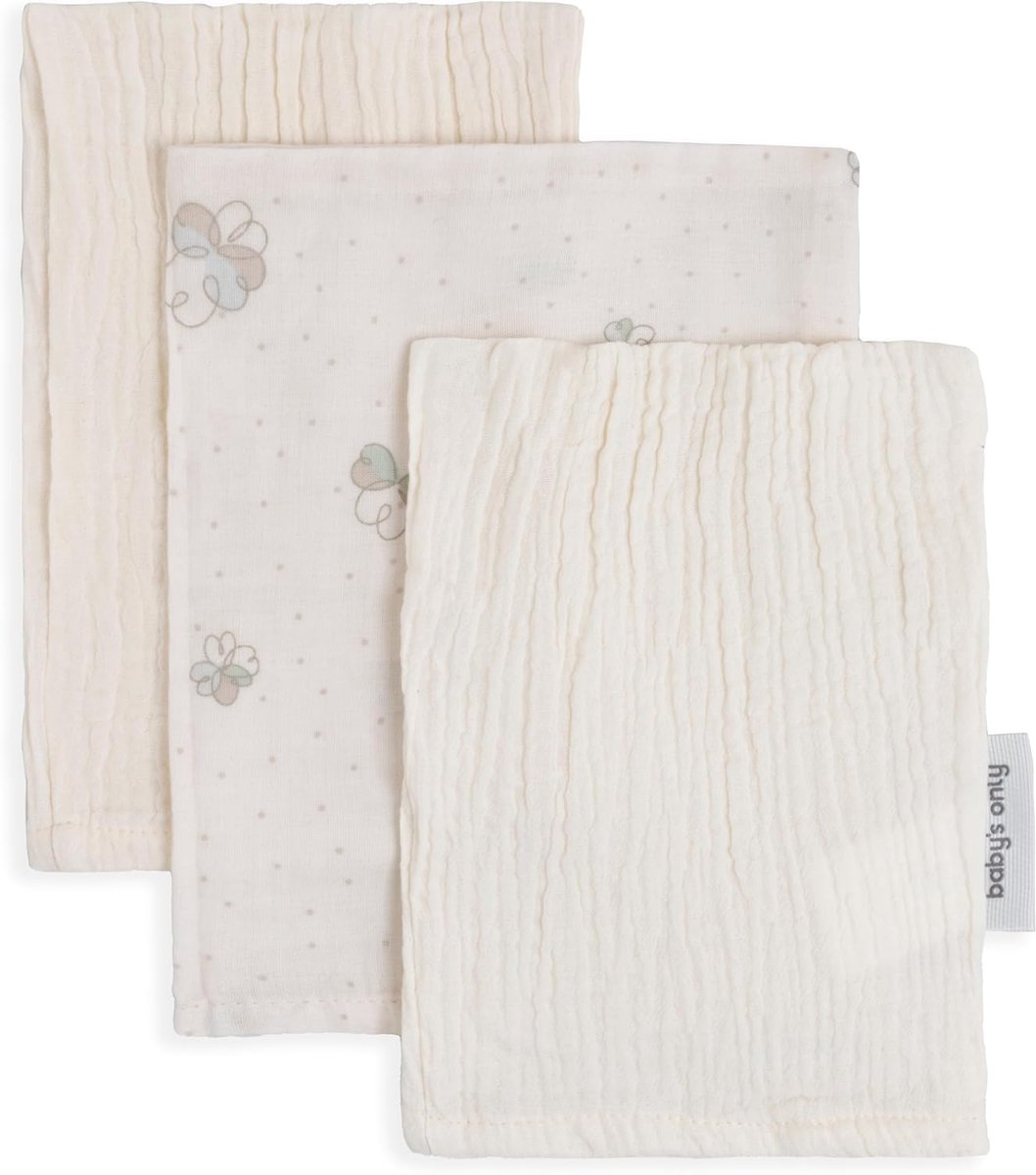 SnelShoppen - Baby Washandjes Hydrofiel 3-pack - Zachte Babywashandjes - 100% Katoen - Tender Linen/Clover - Ideaal voor Badderen en Verzorging