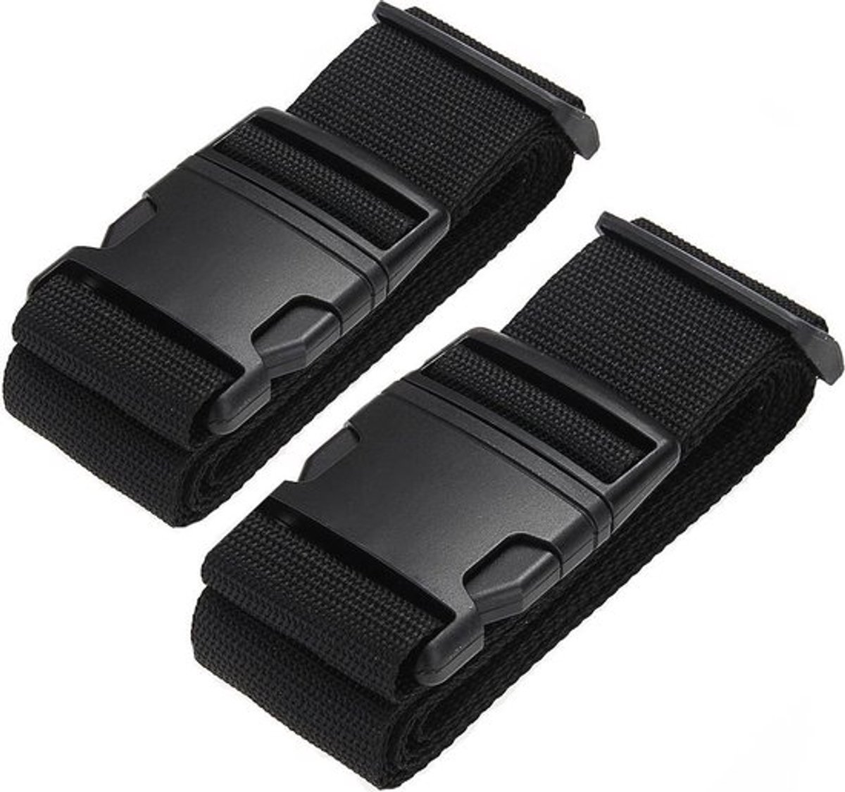 2x Kofferriem - Bagageriem - Koffer band - Spanband - Bagageband - Verstelbare kofferriem - Luggage strap - Suitcase belt - Reisaccessoire - 180 cm - Zwart - Nylon - Jonyx