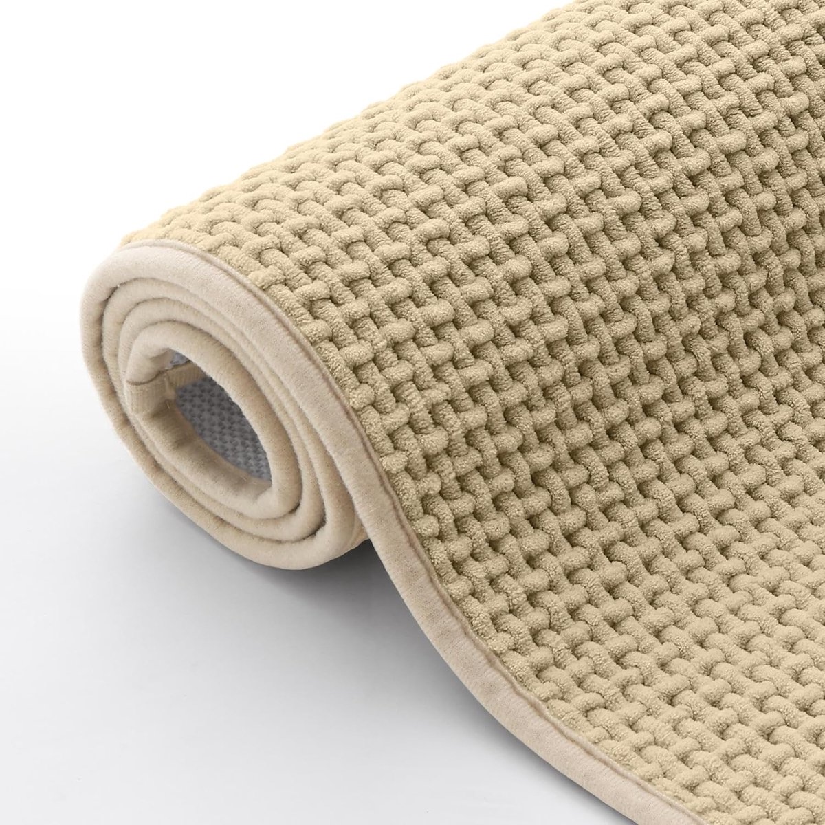 SnelShoppen - Chenille Badkamer Mat - Zachte Antislip Badmat - Wasbare Badkamer Tapijt - Absorberende Douchemat - 50x80cm - Beige - Voor Badkamer, Dou
