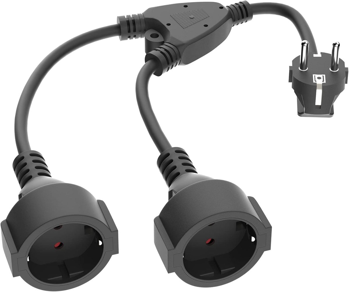SnelShoppen - Outdoor Verlengsnoer met Waterdichte Dubbele Stopcontact en Waterdichte Buitenstopcontact, 250V/16A Rubber Kabel voor Buiten, Zwart, Ide