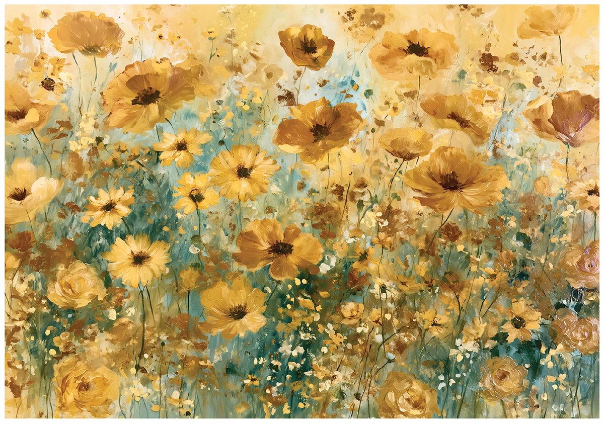 WALLARENA - Fotobehang - 150x105 cm - wilde bloemen met abstract patroon voor woonkamer en slaapkamer
