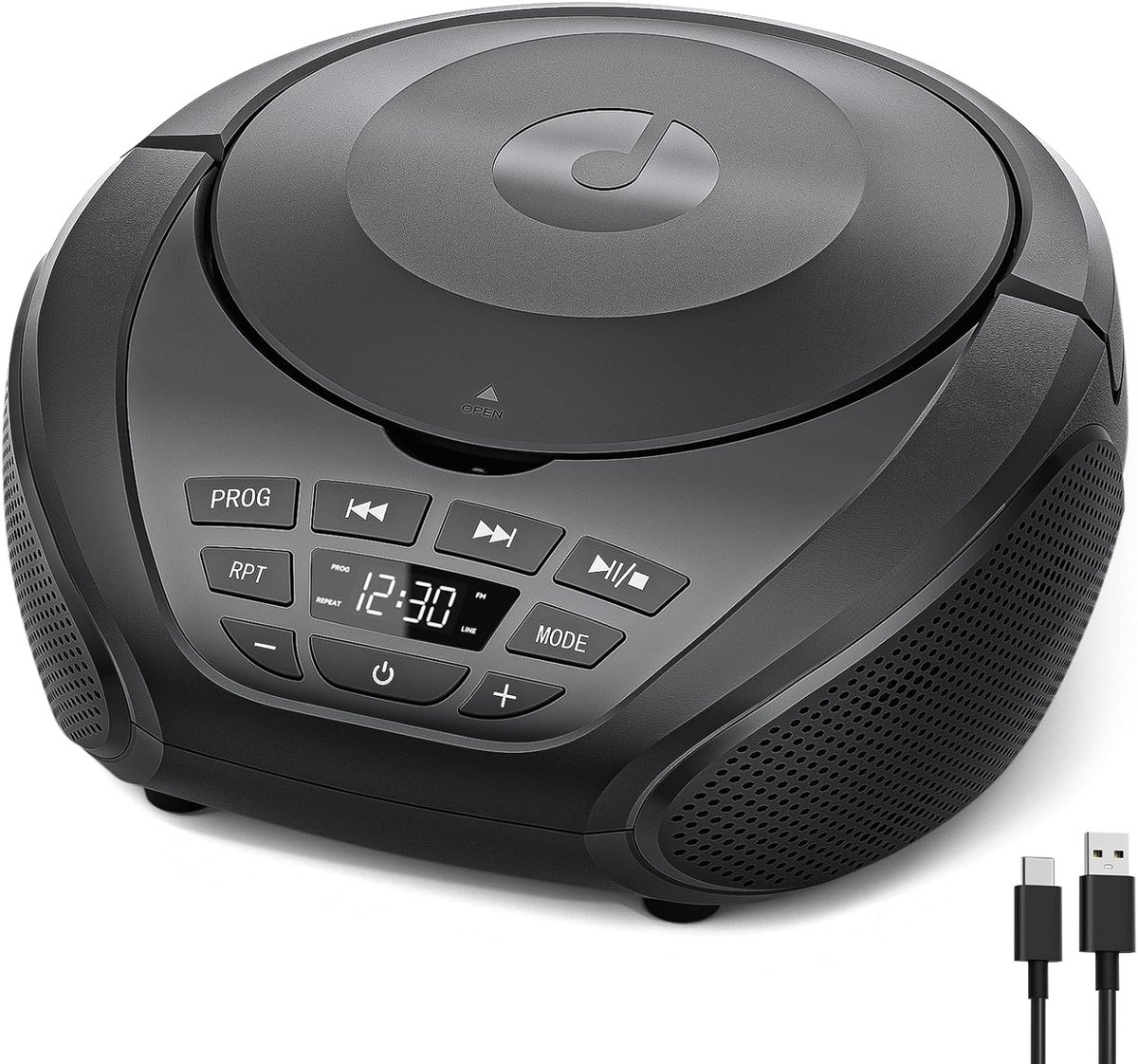 SnelShoppen - Draagbare CD-speler Boombox met Luidsprekers, FM-radio, AUX-ingang, Ondersteuning voor Hoofdtelefoons, Afspeellijstmodus, Perfect voor O