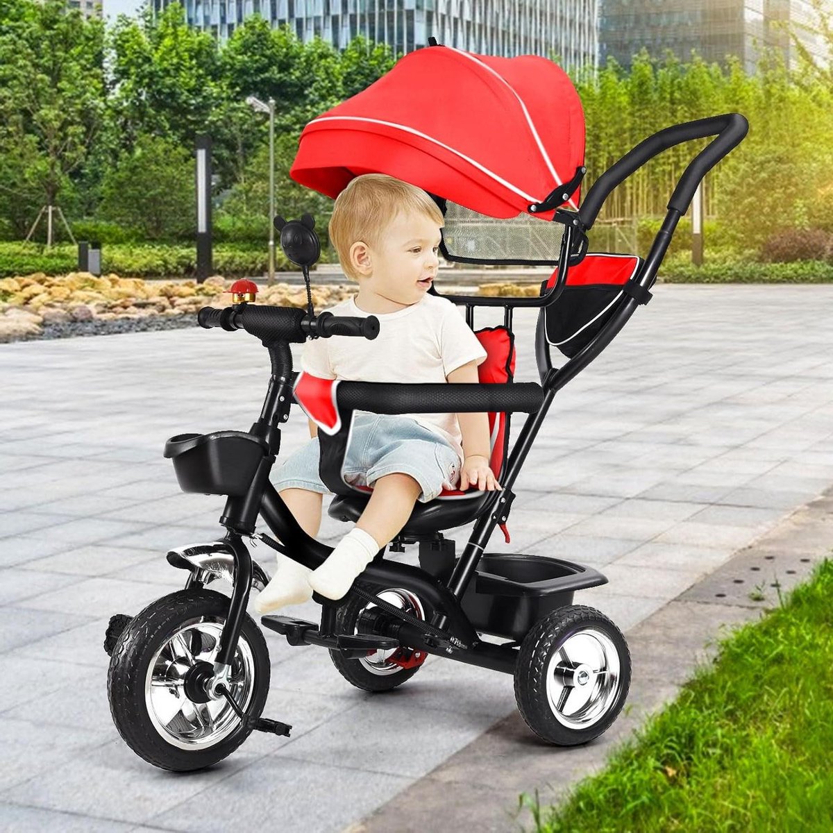 Driewieler voor kinderen - Loopfiets peuter - Buiten spelen - 4-in-1 schaalbaar ontwerp - 75 cm lang - Rood
