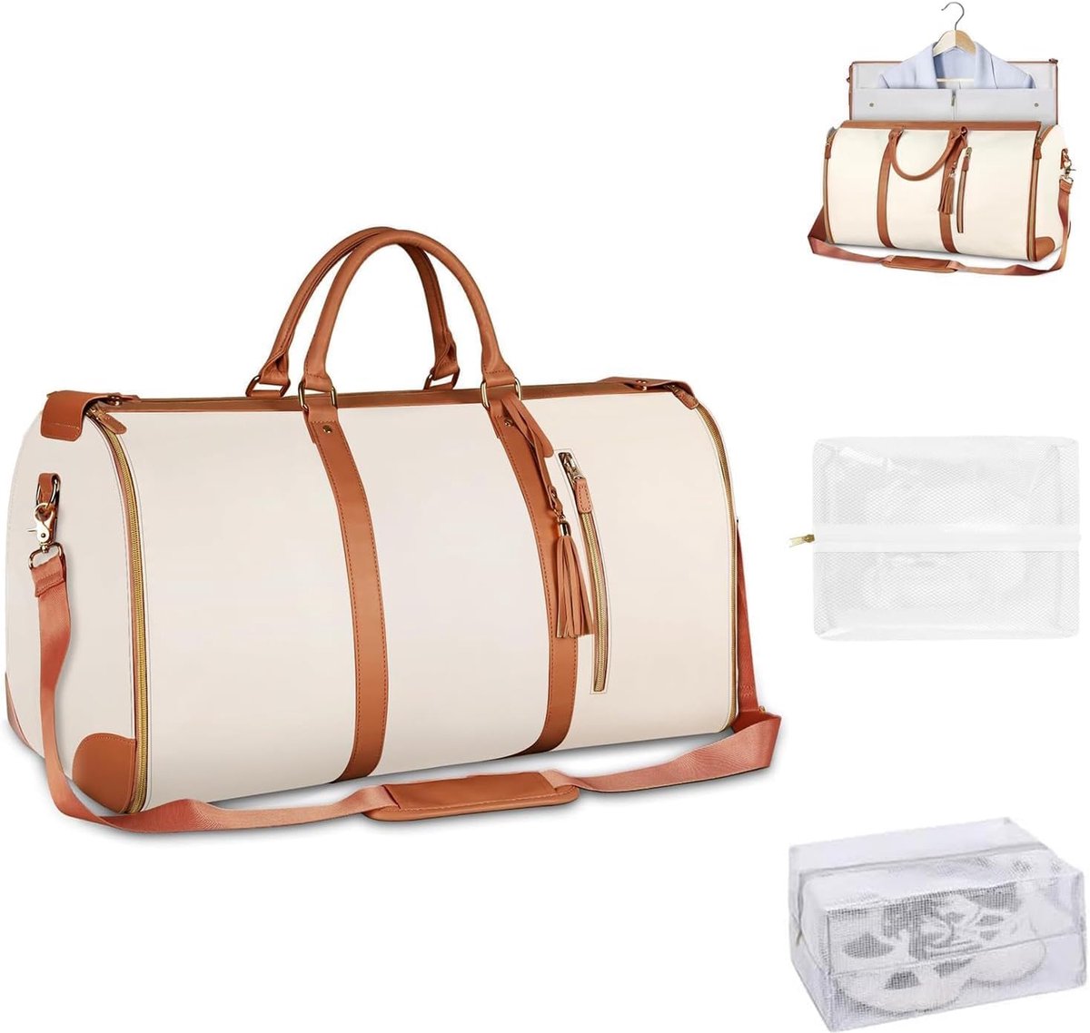 SnelShoppen - Vouwbare Reisbagage, Handbagage Tas, Waterdichte Kleding Duffel Bag, Grote Vouwbare Reisbag, Wit, Voor Vakanties en Daguitstapjes