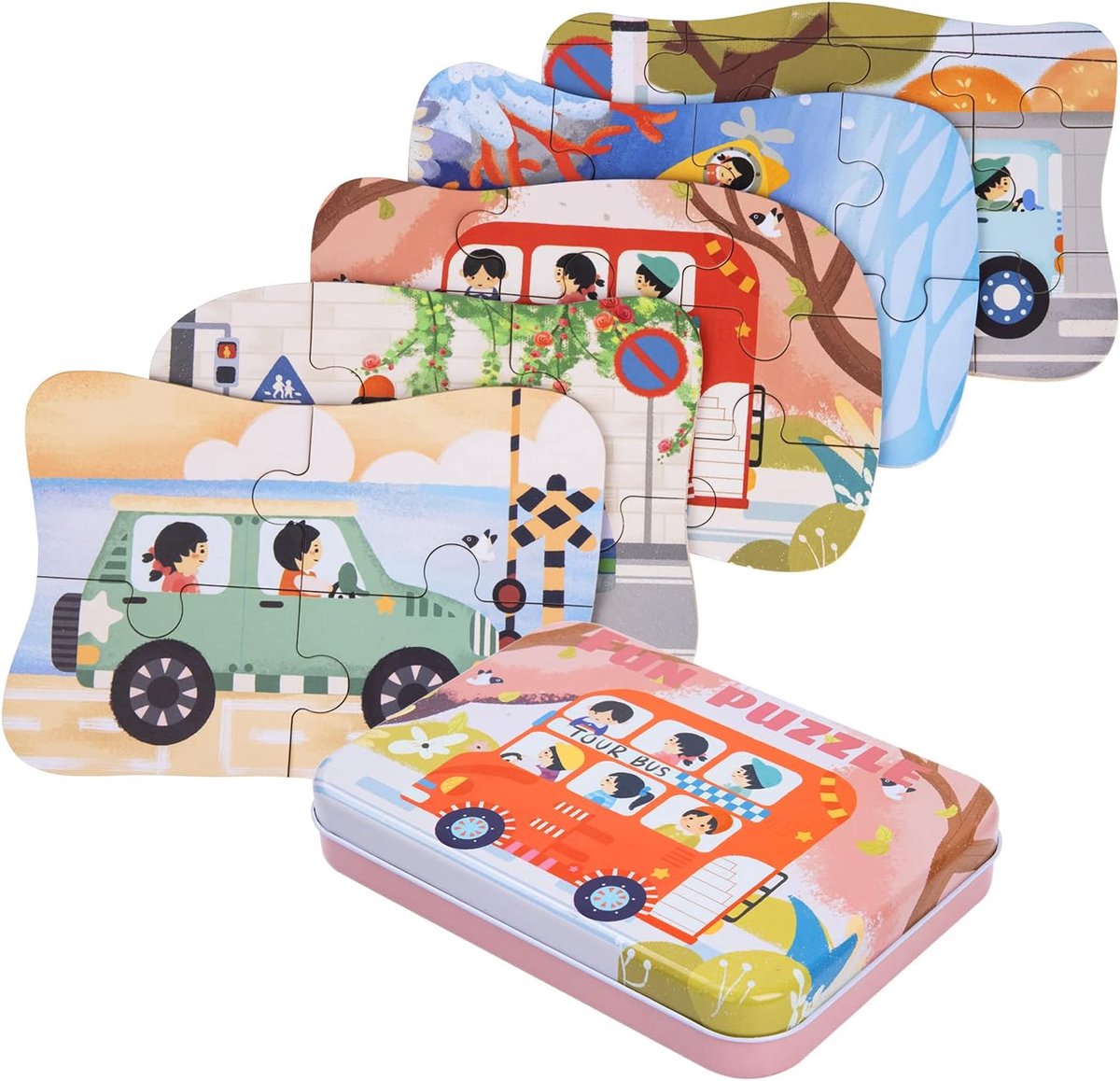SnelShoppen - Kinderen Puzzel Auto Puzzel voor Kinderen, 5 Puzzels, Geschikt voor Jongens en Meisjes, Geschikt voor 3-5 Jaar, Lichtgewicht en Duurzaam