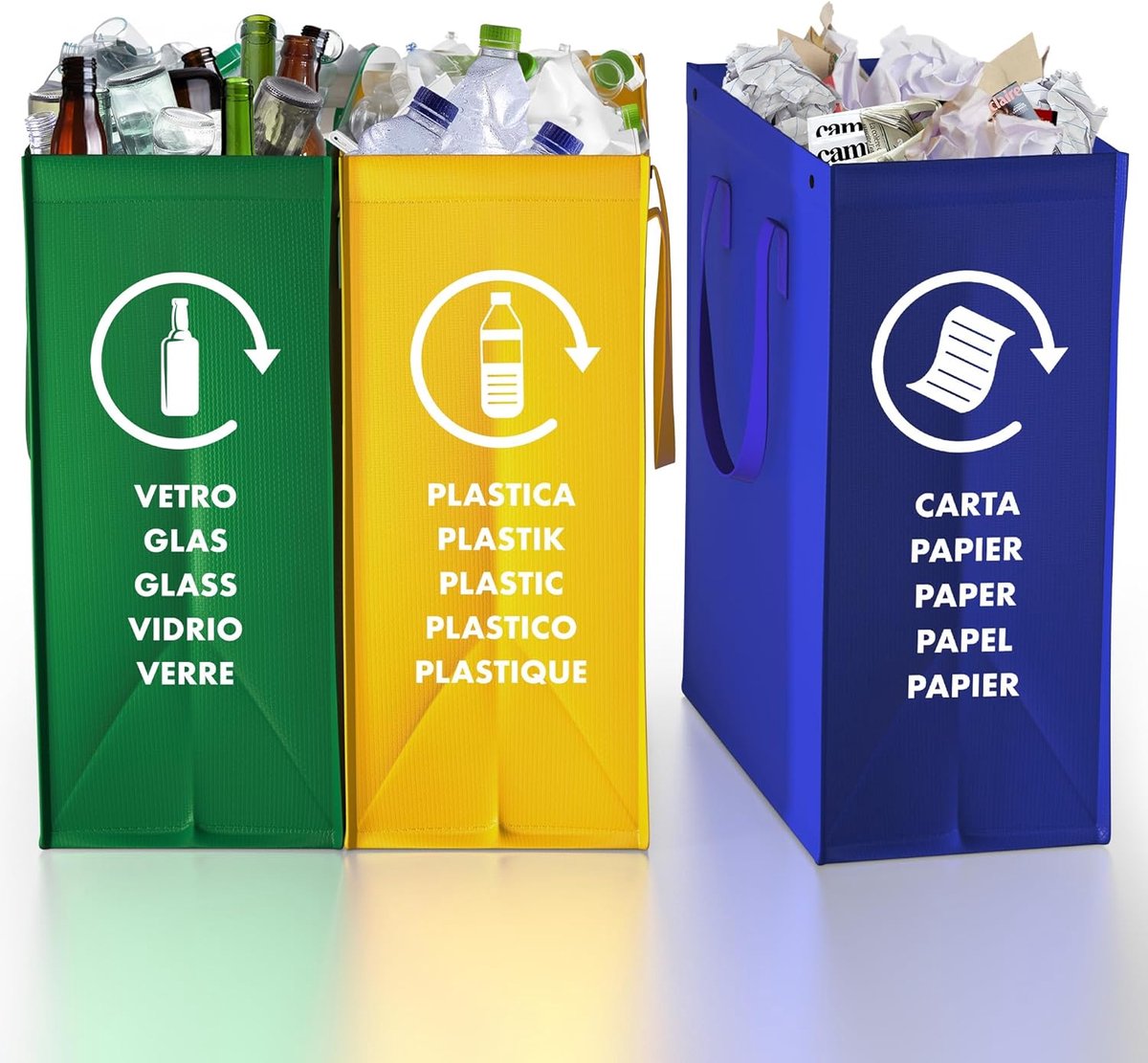 SnelShoppen - Afvalscheiding Set van 3 Vuilnisemmers voor Papier, Kunststof en Glas - Compacte Afvalbak Onder de Wastafel - Ideaal voor Keuken en Kant