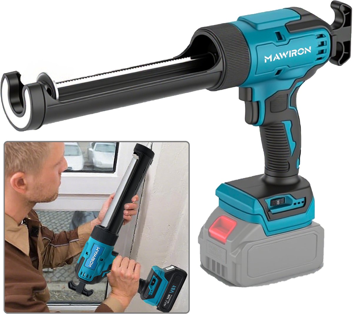 18V Elektrisch Kitpistool, 6‑snelheidsinstelling en LED‑verlichting, Anti‑druppel siliconenpistool voor glas‑ en constructielijm, alleen het pistool‑lichaam (Zonder accu en oplader)