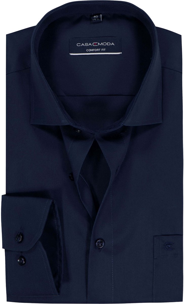CASA MODA comfort fit overhemd - mouwlengte 7 - twill - blauw - Strijkvriendelijk - Boordmaat: 40 (EU maat: M)