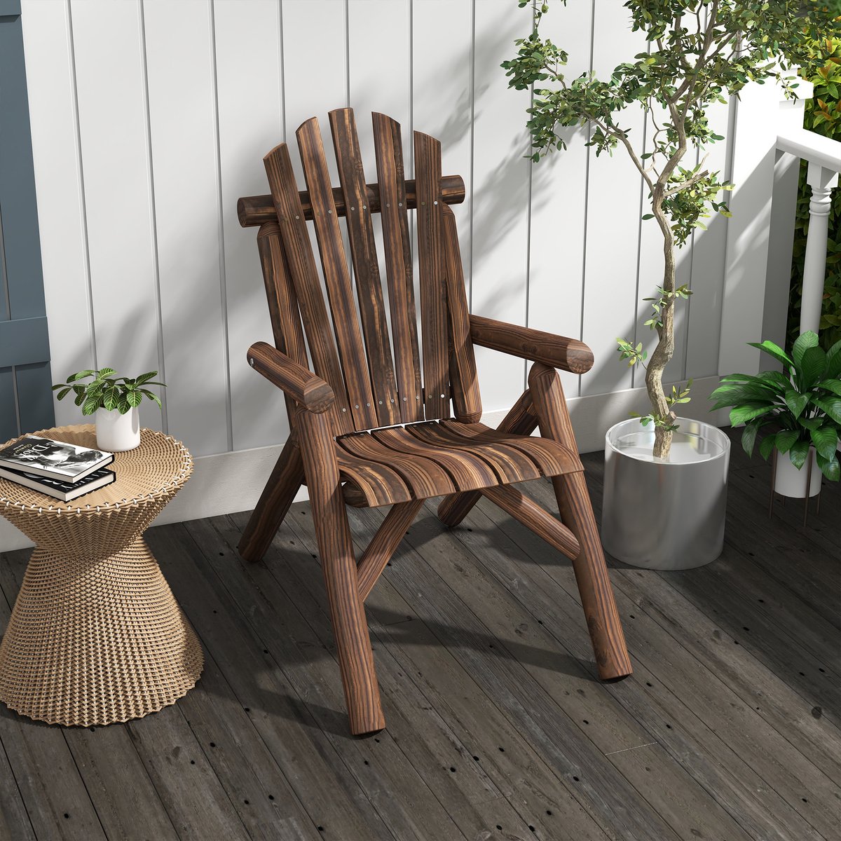 FloraGrace Fauteuil 83 x 68 x 101 cm - Adirondack Tuinstoel Met Hoge Rugleuning En Armleun
