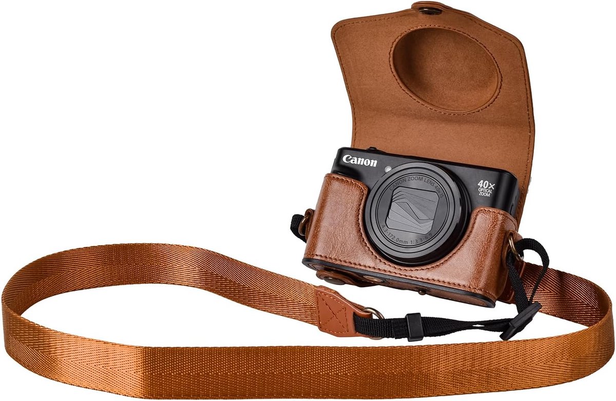 SnelShoppen - Cameratas voor Canon PowerShot SX720 HS, SX730, SX740 - PU-Leer Beschermhoes met Schouderriem - Retro Bruin - Perfect voor Fotografie en