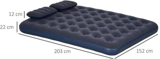 Luchtbed 203x152x22 cm - Tweepersoons Opblaasbaar Bed Met Ingebouwde Handpomp En 2 Kussens - Voor Camping En Gasten - Blauw — afbeelding 3