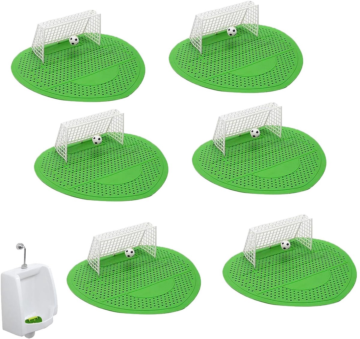 6 Stuks Urinezeef met geur Voetbal Doel - urinoirinleg - Pissoirzeef Spatbescherming - voor alle soorten winkelcentra, kantoren en scholen - groen