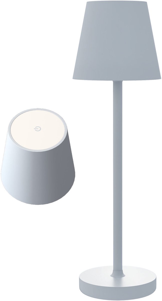TEKROA® Oplaadbare Draadloze LED Tafellamp - Touch Bediening - 3 Lichtkleuren - USB-C - Ø 11,2 x 36,5 cm -Voor gebruik binnen en buiten - grijs