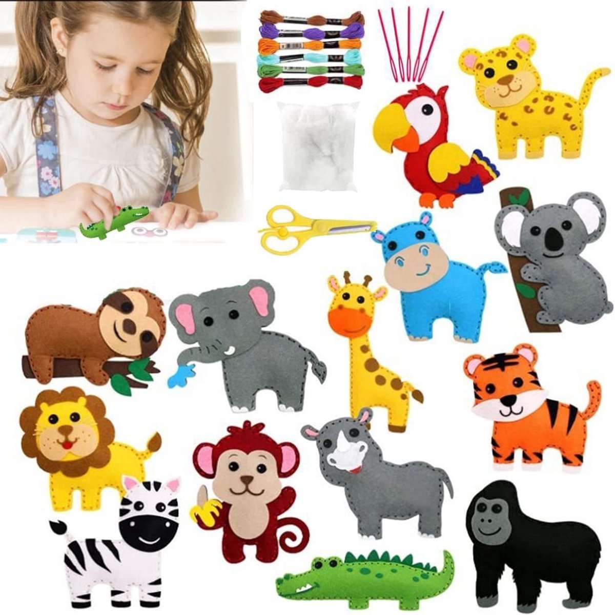 14-delige DIY naaiset - Naaiset voor Kinderen - Vilten Knutselset - Vilt Lapjes - Vellen - Hobbyvilt - Vilten kinderknutselset - Knutsel Hobby Vilt Vellen - Knutselsets - Educatief speelgoed - Meisjes Knutsels - Dieren Thema - Kinderen cadeau