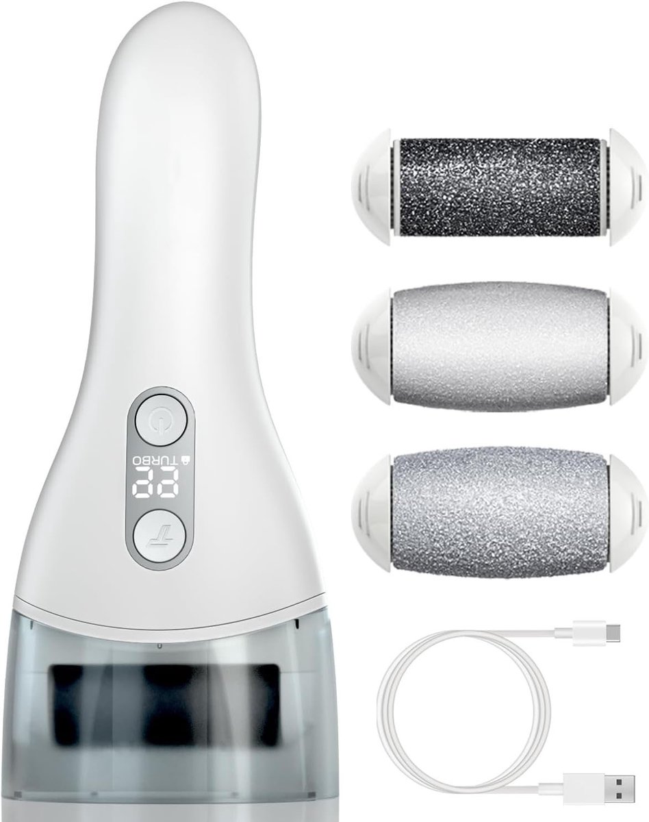 Elektrische Eelt Verwijderaar voor Voeten- Voetvijl - Eeltvijl Voeten - Pedicure Apparaat - Voeten Verzorging - USB Oplaadbaar - 3 Delige Pedicure Set - Wit - Voor Eelt Verwijderen & Verzorgde Voeten