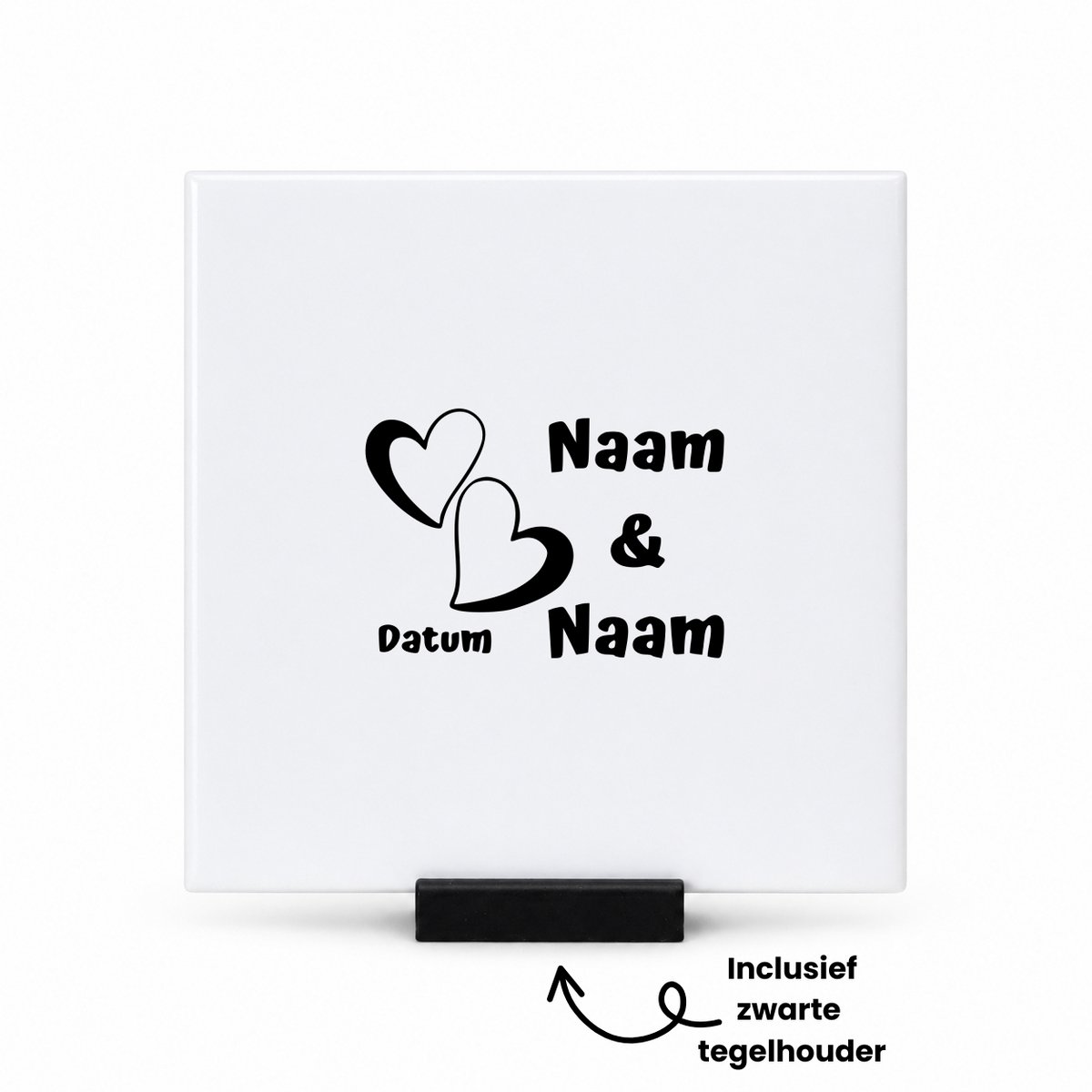 Hacebo zelf gepersonaliseerd hartjes met datum en eigen namen tegeltje met tegelhouder - mensen die liefde willen delen naar iemand - tegeltjes met tekst - Valentijnsdag - cadeautje - verjaardagscadeau - verjaardag - spreuktegels - 10.8x10.8 CM Wit
