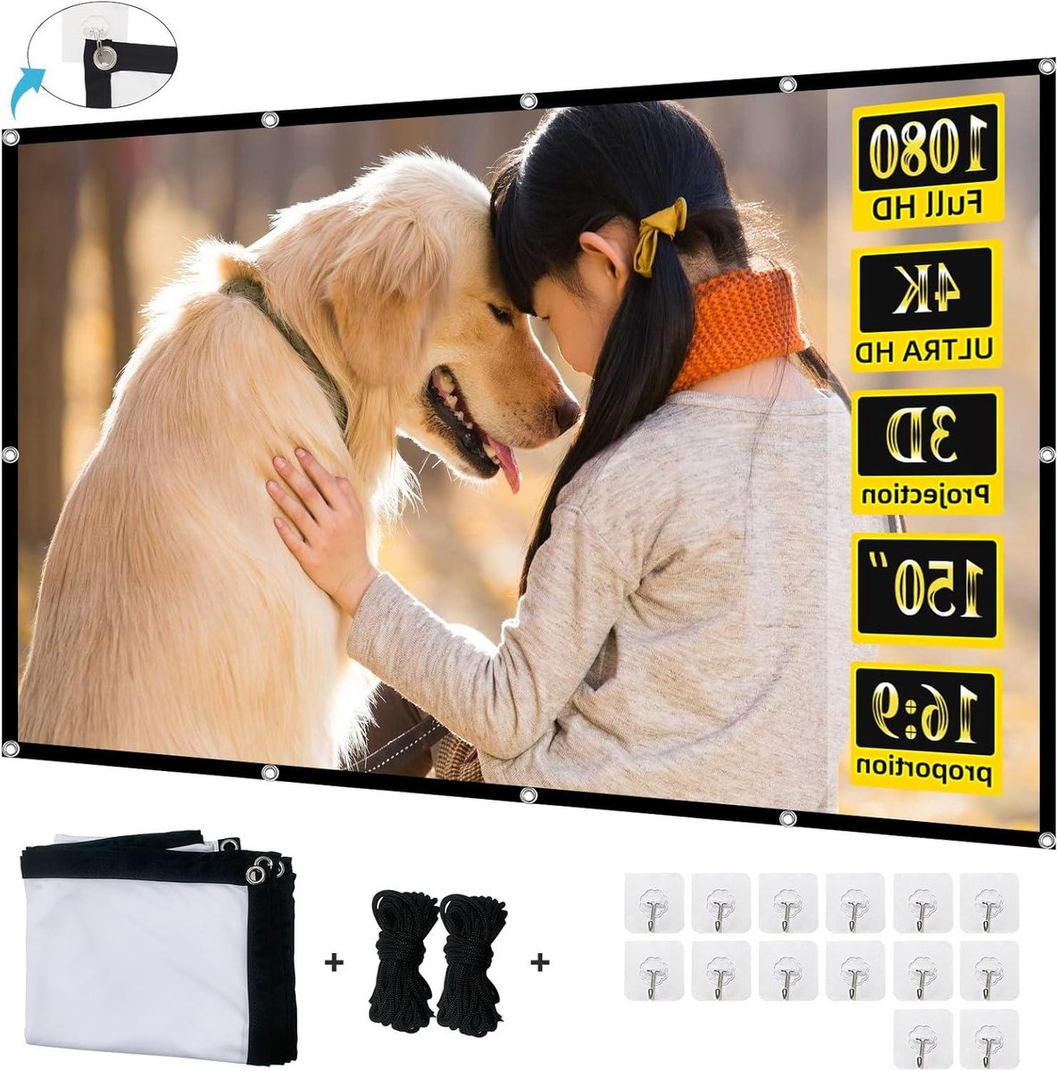 Projectiescherm - Filmscherm HD - Thuisbioscoop Ervaring - Opvouwbaar Draagbaar - 150 inch 16:9 - Wit