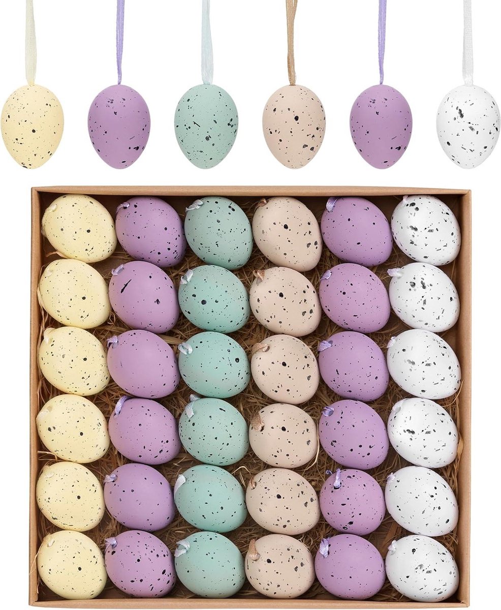 Paaseieren Set - Decoratie Eieren - Paasdecoratie Ophangen - Breukbestendig Ontwerp - 4 cm - Paars Geel