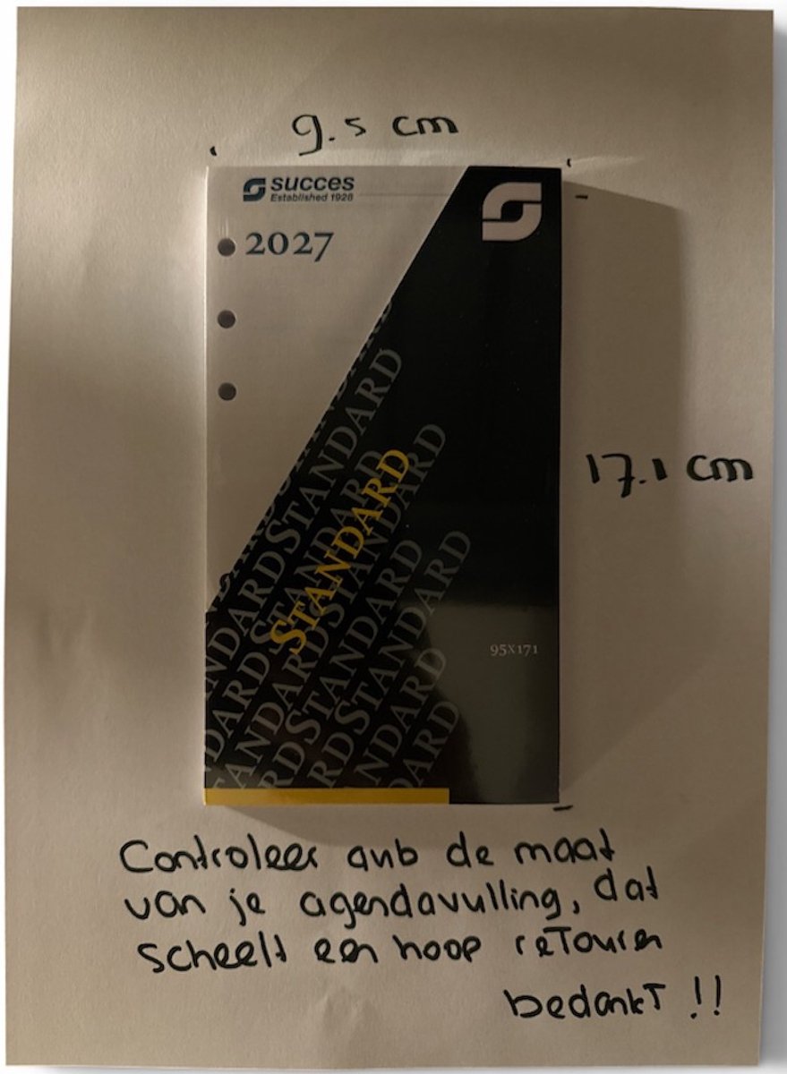 Succes Agendavulling 2027 - STANDAARD Wit Papier - (geen box) alleen kalendergedeelte Calendaria (9.5cmx17cm)....Meet je agenda na voordat je besteld......!!!