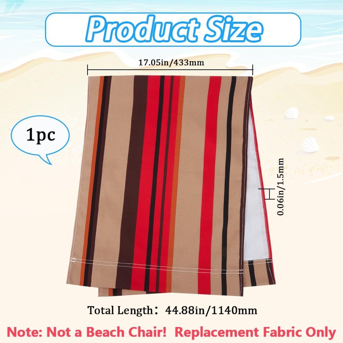 SnelShoppen - Vervangende Stoelhoes Strandstoel - 113x43cm - Canvas Stof - Oranje Zwart Gestreept - Opvouwbare Lounge Stoel - Tuin, Balkon, Camping
