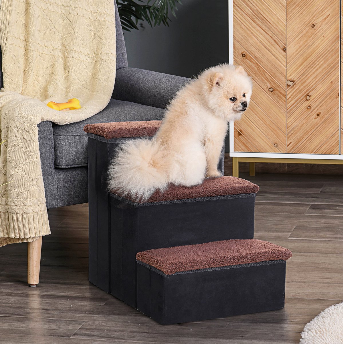 MODENUIT Huisdierentrap – 3 Treden met Opbergruimte – 40x54x48 cm – Hout – Zwart – Opvouwbaar