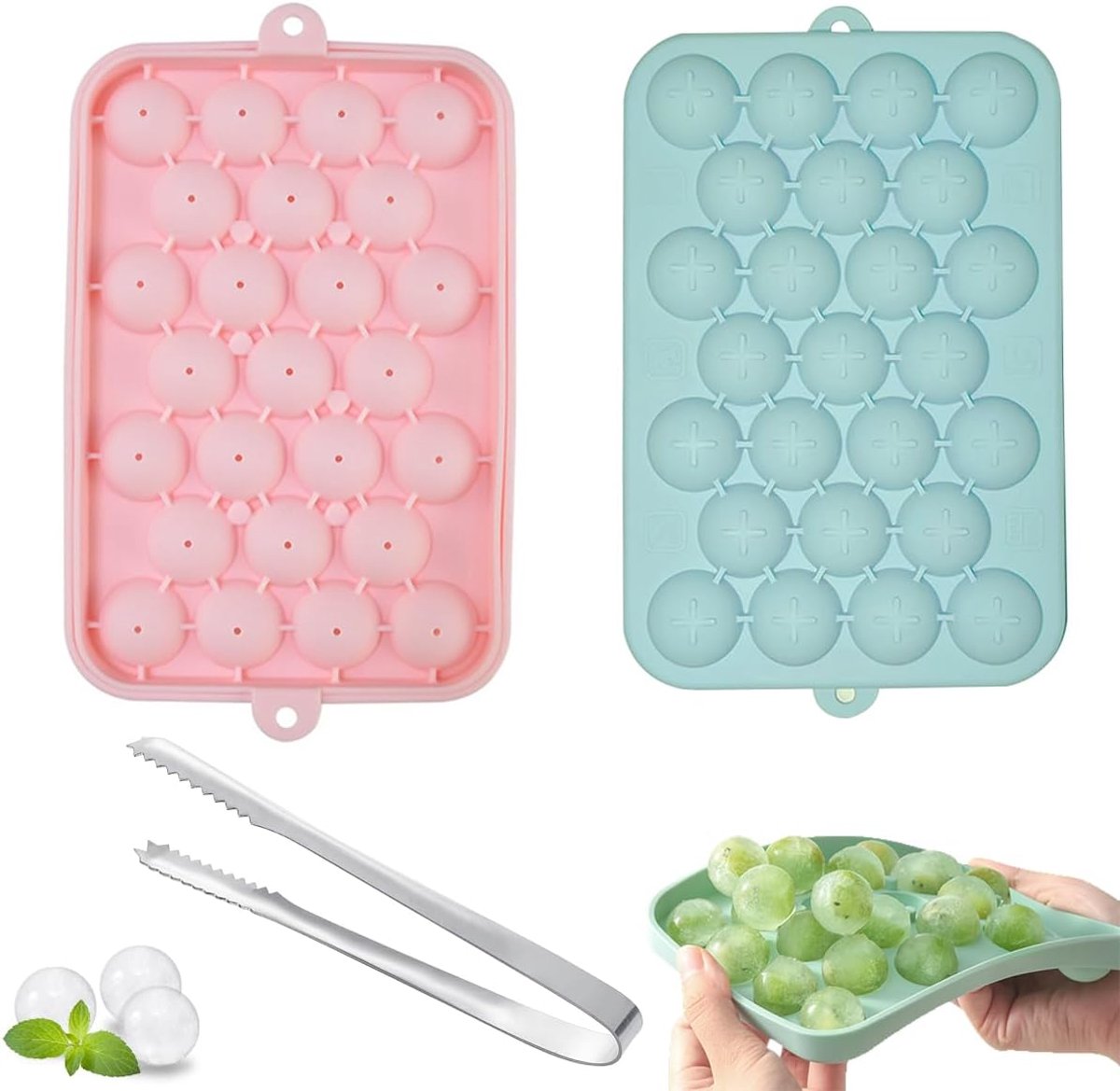 SnelShoppen - Silicone IJsblokjesvormen Rond 2 Stuks - Mini IJsblokjes Tray met Deksel - 25 Compartimenten - Perfect voor Cocktails, Bier, Whisky, Sap