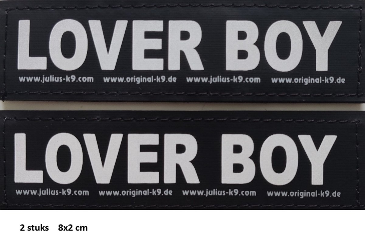 Julius-K9 label - LOVER BOY-(20mm x 80mm) set van 2 stuks voor K9 tuigje baby
