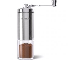 HI NATURE™ Handmatige Koffiemolens - RVS Koffiemolen - Met verstelbare maalstanden - koffiebonen maler van sterk - Opklapbaar handvat - Koffiemaler - Keramisch Maalsysteem - Coffee Grinder - Zilver