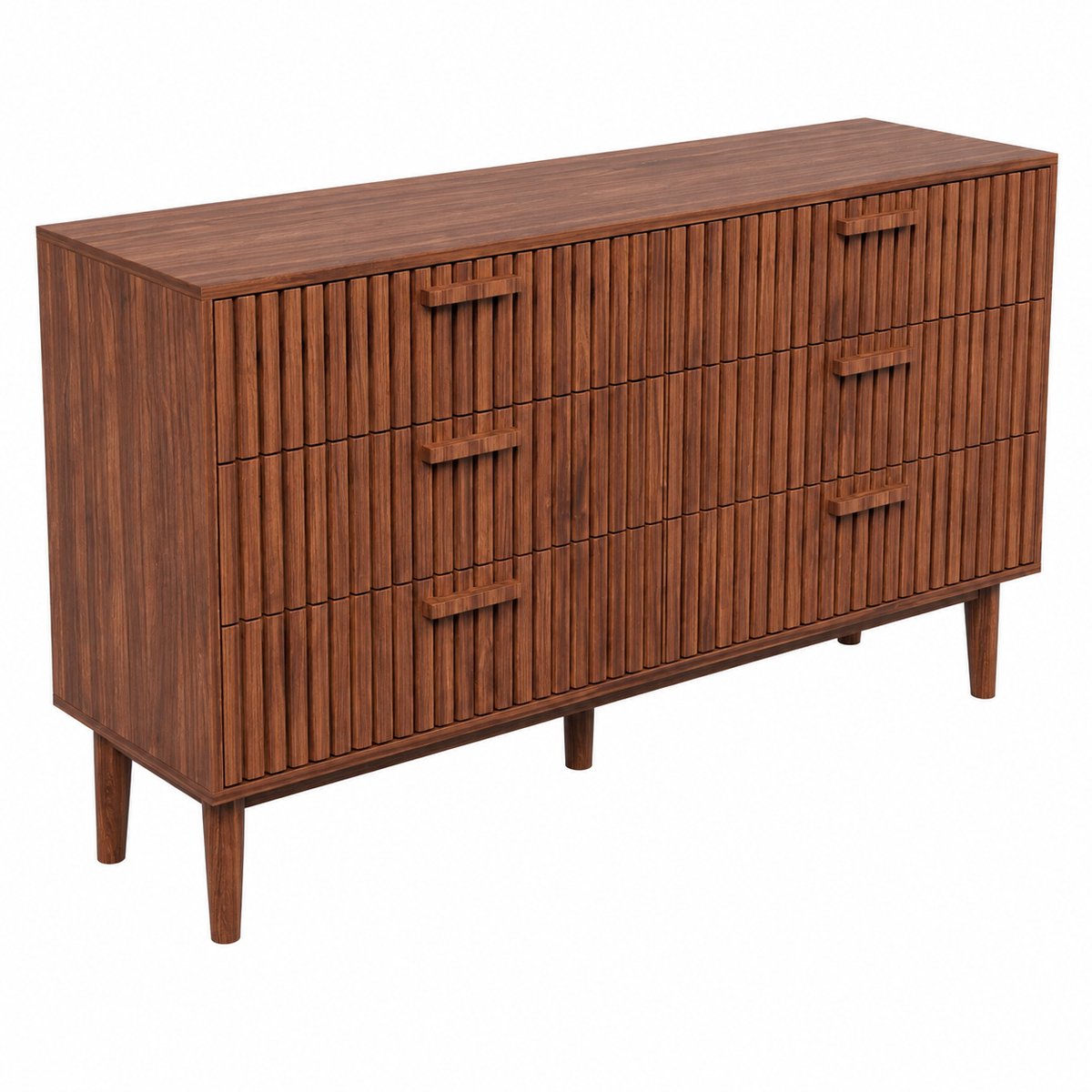 Brandistry - Ladekast - Ladekast Met 6 Laden - Houten Woonkamer Opbergkast - Dressoir - Slaapkamer - Hoge Poten - Walnoot Kleur