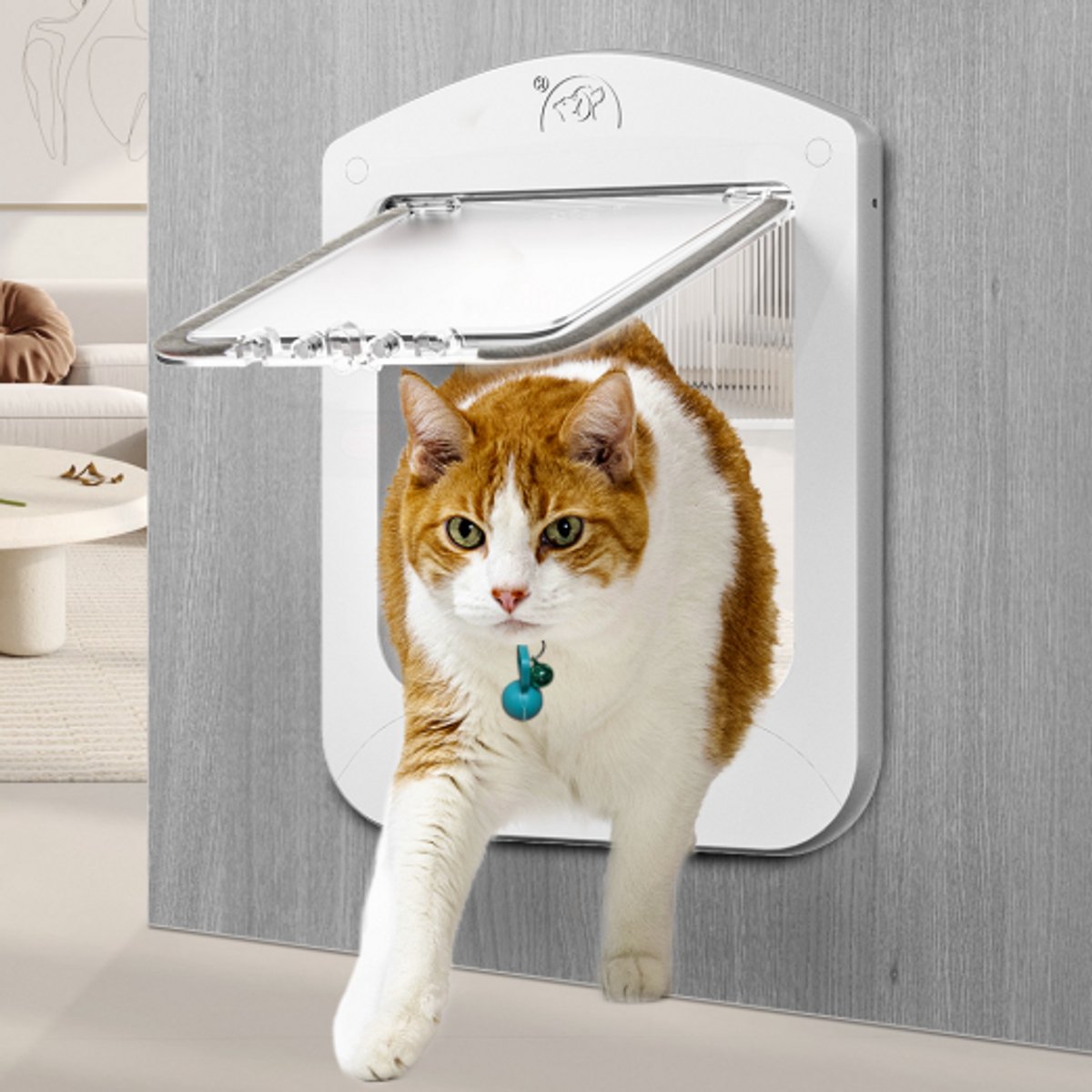 KHRONOX Kattenluik met Tunnel, 23x29x5 cm, Magnetische Sluiting en Halsbanden, Afsluitbaar Kattenluik, 4 Vergrendelingsstanden, Voor Kleine, Middel, Grote Katten, Inclusief Montageset en Handleiding, Inclusief 2 magnetische halsbanden, ZWART thumbnail 2